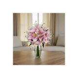Yapay Çiçek Deposu 12li Cipsolu Lüx Yapay Lilyum Buketi 35 cm Pembe