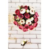 Yapay Çiçek Deposu Gelin Buketi Menefer Bordo - Beyaz Şakayıklar 2li Set Beyaz