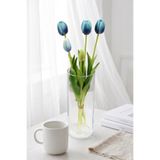 Yapay Çiçek Deposu Gerçek Dokulu Lüx 5 Dallı Coquette Tulipa Lale Buketi Turkuaz