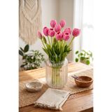 Yapay Çiçek Deposu Gerçek Dokulu Lüx 5 Dallı Tulipa Lale Buketi Pembe