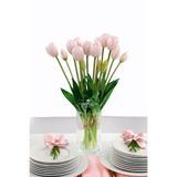 Yapay Çiçek Deposu Gerçek Dokulu Lüx 5 Dallı Tulipa Lale Buketi Pudra Pembe