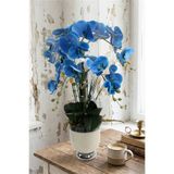 Yapay Çiçek Deposu Metal Beyaz-Gümüş Saksıda Lüx 6lı Orkide 65 cm Mavi