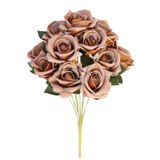 Yapay Çiçek Deposu Yapay 11 Güllü Pastel Demet 50 Cm Kahverengi