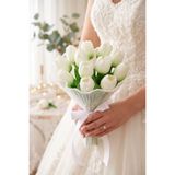 Yapay Çiçek Deposu Zamansız Elegans Lale Gelin Buketi 2li Set İnci Tüllü Nikah Çiçeği 12+1 Adet