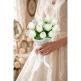 Yapay Çiçek Deposu Zen Lalesi Gelin Buketi 2li Set İnci Tüllü Nikah Çiçeği 11+1 Adet
