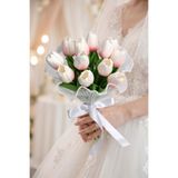 Yapay Çiçek Deposu Zenith Lale Gelin Buketi 2li Set İnci Tüllü Nikah Çiçeği 11+1 Adet