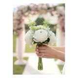 Yapay Çiçek Deryası Beyaz Gül Buketi Aranjmanlı Gelin Eli Buketi Nikah Kına Söz Düğün Gül Demeti 30Cm