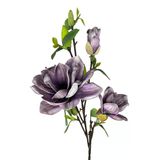 Yapay Çiçek Eva Koyu Mor Manolya 3 Çiçekli Uzun Dal 90Cm Gerçeksi Doku Vitrin
