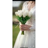 Yapay Çiçek Evi Yapay 8 Li Islak Lale Buketi Gerçek Doku Kırık Beyaz