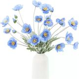 Yapay Çiçek Gelincik Çiçeği Mavi Açık Renk 3 Çiçek 1 Tomurcuk 59Cm Vitrin