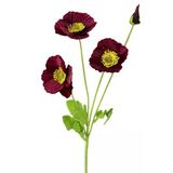 Yapay Çiçek Gelincik Çiçeği Sert Kumaş Bordo Renk 3 Çiçek 1 Tomurcuk 59Cm Vitrin