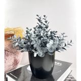 Yapay Çiçek Gümüş Renk Şimşir Siyah Saksıda Siyah Plastik Saksılı