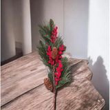 Yapay Çiçek Kokina Ve Çam Dalı Uzun Dal Kozalaklı 75Cm Yılbaşı Çiçeği Pıtırcıklı (1 Adet)