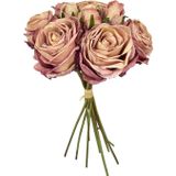 Yapay Çiçek Kuru Gül Pembe Gül Kurusu Renk 6Çiçek 4Tomurcuk 10Lu Demet Gelin Çiçeği Buketi