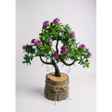 Yapay Çiçek Lila Çiçekli Bonsai Ağacı Dekoratif Kütük Saksıda Yapay Ağaç Bonzai Losus Çiçekli Vitrin
