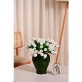 Yapay Çiçek Marketim Beyaz Yapay Lüx Lale Çiçeği buketi 8 Dallı Premium Canlı Islak Dokulu Dekoratif Vazo Çiçeği 35 cm