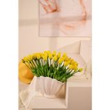 Yapay Çiçek Marketim Sarı Yapay Tulipa Lale Çiçeği Buketi 5 Dallı Premium Canlı Islak Dokulu Dekoratif Vazo Çiçeği 43 cm