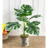 Yapay Çiçek Monstera 9 Dal Kütük Saksılı Deve Tabanı Dekoratif Sü