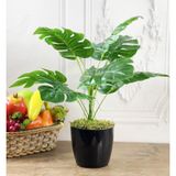 Yapay Çiçek Monstera 9 Dal Siyah Plastik Saksılı Deve Tabanı Deko