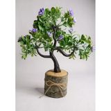 Yapay Çiçek Mor Çiçekli Bonsai Ağacı Dekoratif Kütük Saksıda Yapay Ağaç Bonzai Losus Çiçekli Vitrin