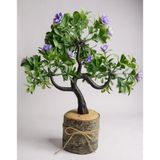 Yapay Çiçek Mor Çiçekli Bonsai Ağacı Dekoratif Kütük Saksıda Yapay Ağaç Bonzai Losus Çiçekli