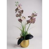 Yapay Çiçek Mor Islak Orkide Gold Metal Saksıda Saksıda Orkide 50Cm