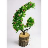 Yapay Çiçek Pembe Çiçekli Bonsai Ağacı Dekoratif Kütük Saksıda Yapay Ağaç Bonzai Hilal Model Vitrin