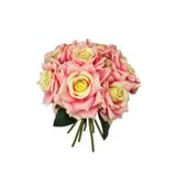 Yapay Çiçek Pembe Koyu Gül 10Lu Demet Gelin Çiçeği Buketi Masa Üstü Vazo Çiçeği 25Cm