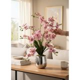 Yapay Çiçek Pudra 9 Dallı Islak Orkide Gümüş Metal Saksıda Saksıda Orkide 60cm Pembe
