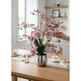 Yapay Çiçek Pudra 9 Dallı Islak Orkide Gümüş Metal Saksıda Saksıda Orkide 60Cm