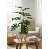 Yapay Çiçek Salon Bitkisi Monstera 70Cm 18 Yaprak Beyaz Zigon Saksıda