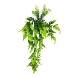 Yapay Çiçek Sarkan Boston Fern Yapraklı Bitki Küçük Siyah Saksıda Yapay Sarmaşık 55cm