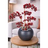 Yapay Çiçek Sitesi Antrasit Küre Saksıda Modern Minimal Tasarım Yapay Bonsai Ağacı Kırmızı 65 cm ycsagac-168