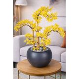 Yapay Çiçek Sitesi Antrasit Küre Saksıda Modern Minimal Tasarım Yapay Bonsai Ağacı Sarı 65 cm ycsagac-167