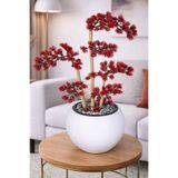 Yapay Çiçek Sitesi Beyaz Küre Saksıda Modern Minimal Tasarım Yapay Bonsai Ağacı Kırmızı 65 cm ycsagac-169