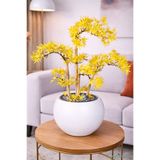 Yapay Çiçek Sitesi Beyaz Küre Saksıda Modern Minimal Tasarım Yapay Bonsai Ağacı Sarı 65 cm ycsagac-166