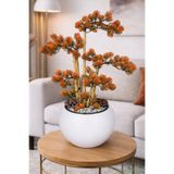 Yapay Çiçek Sitesi Beyaz Küre Saksıda Modern Minimal Tasarım Yapay Bonsai Ağacı Turuncu 65 cm ycsagac-170