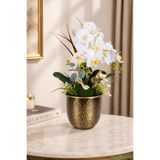 Yapay Çiçek Sitesi Bronz Metal Saksıda Premium 2 Dal Yapay Orkide Aranjmanı 40cm ycstanzimler-211