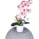 Yapay Çiçek Sitesi Dekoratif Beton Saksıda Yapay 2 Dal Pembe - Beyaz Orkide Çiçeği - 50x35 Cm