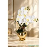 Yapay Çiçek Sitesi Metal Altın Küre Saksıda Orkide Tanzimi 43 cm Beyaz ycstanzimler-269
