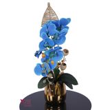 Yapay Çiçek Sitesi Metal Altın Saksıda Yapay Premium Orkide Tanzimi 60 cm Mavi Beyaz ycstanzimler-280