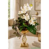Yapay Çiçek Sitesi Metal Altın Vazoda Cymbidium Orkide Tanzimi 80cm Beyaz ycstanzimler-254