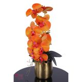 Yapay Çiçek Sitesi Metal Bronz Saksıda Yapay Premium Orkide Tanzimi 50 cm Canlı Turuncu ycstanzimler-282