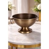 Yapay Çiçek Sitesi Metal Çizgili Küpeli Vazo 17 cm Bronz ycsvazo-151