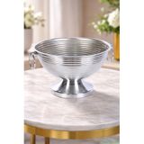Yapay Çiçek Sitesi Metal Çizgili Küpeli Vazo 17 cm Gümüş ycsvazo-152