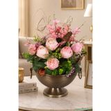 Yapay Çiçek Sitesi Metal Küpeli Saksıda Yapay Gül Tanzimi 48cm Pembe ycstanzimler-239