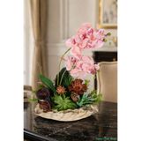 Yapay Çiçek Sitesi Seramik Saksıda Yapay Bitkili Orkide Tanzimi 46cm Pembe-Yeşil ycstanzimler-246