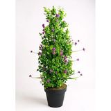 Yapay Çiçek Siyah Saksıda Mor Lotuslu Yeşil Şimşir Ağacı 70*30Cm