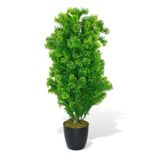 Yapay Çiçek Siyah Saksıda Yeşil Fesleğen Bonsai Ağacı 55cm