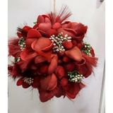 Yapay Çiçek Topu Asmalık Süs, Kırmızı, Tüylü, Küpe Çiçeği, Çap 20 cm, İpli, Khoncha Hediylik Dekor, hediyelik eşya